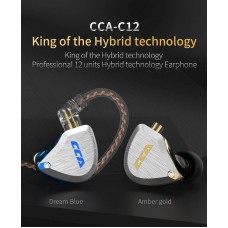 CCA C12 5BA+1DD in Ear Monitor,HiFi Bass in Ear Earphone, IEM Wired Headphones, HiFi Stereo Sound Earphones Noise Cancelling Ear Buds with 6 Balanced Armature Drivers 0.75mm 2pins Cable(No Mic,Gold)