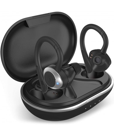 COMISO Wireless Earbuds, True Wireless in Ear Bluetooth 5.0 with Microphone, Deep Bass, IPX7 Waterproof Loud Voice Sport Earphones with Charging Case for Outdoor Running Gym Workout (Black)